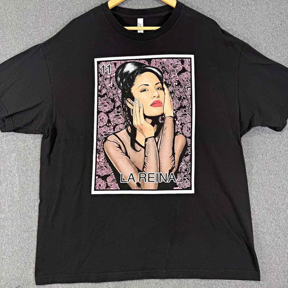 Selena Quintanilla La Reina T Shirt XL Black Loteria Pink Roses Graphic Tee